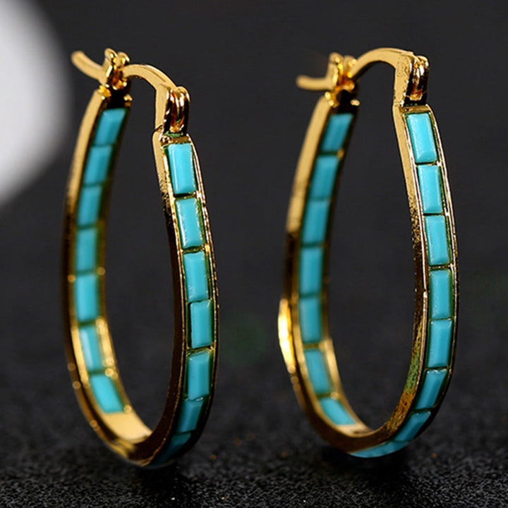 Brincos Argola Turquesa Dourado