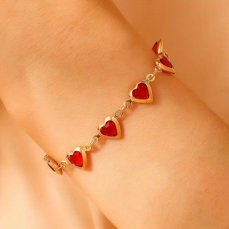 Pulseira Coração Rubi Dourado