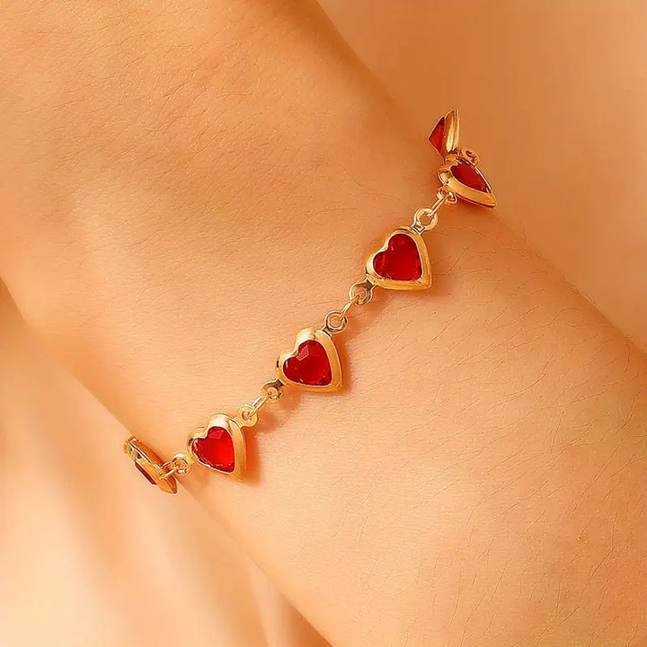 Pulseira Coração Rubi Dourado