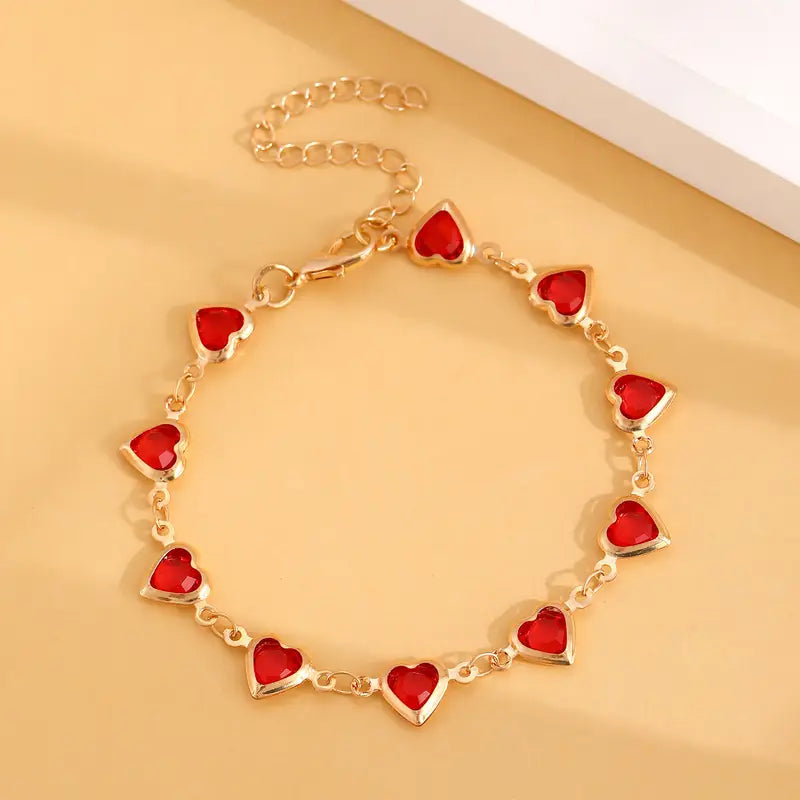 Pulseira Coração Rubi Dourado