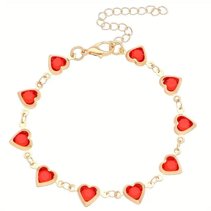 Pulseira Coração Rubi Dourado
