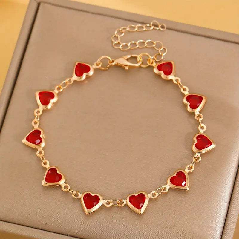 Pulseira Coração Rubi Dourado