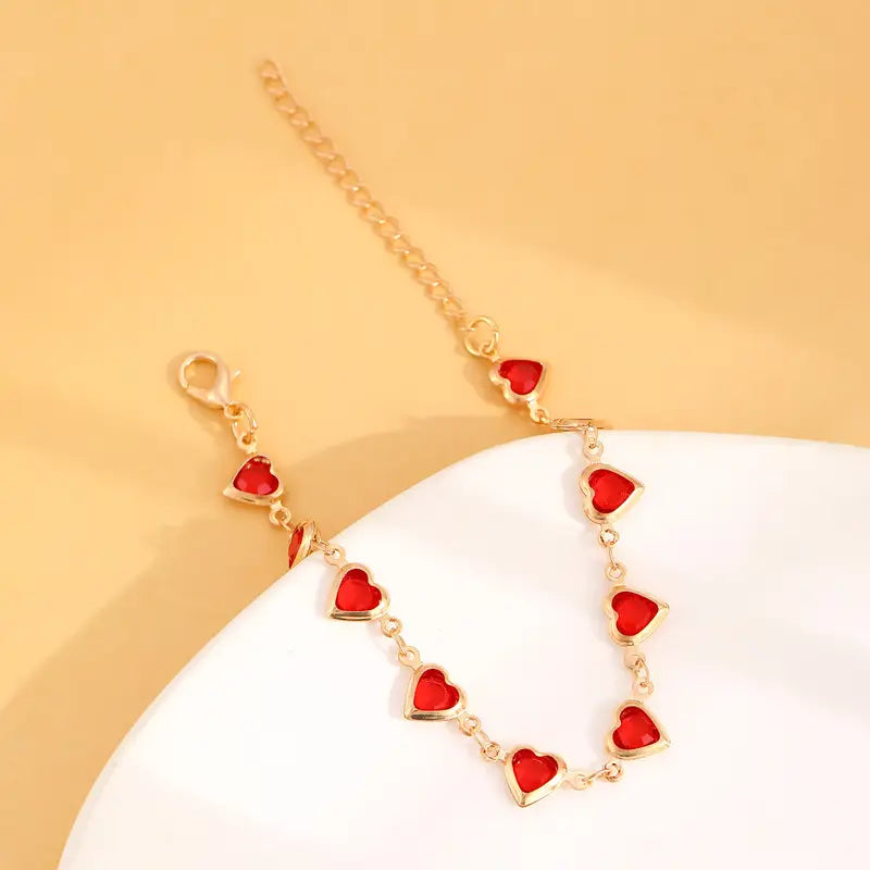 Pulseira Coração Rubi Dourado