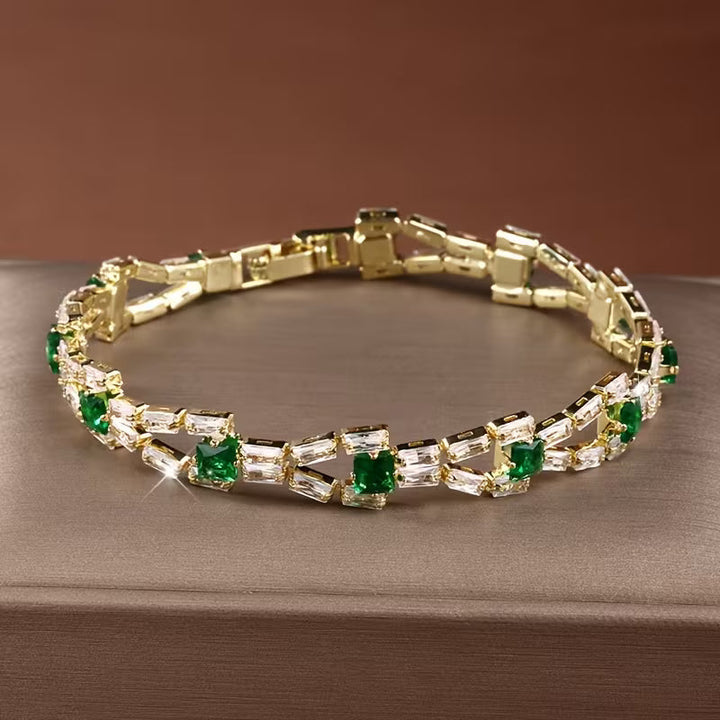 Pulseira de Tênis Verde Dourada