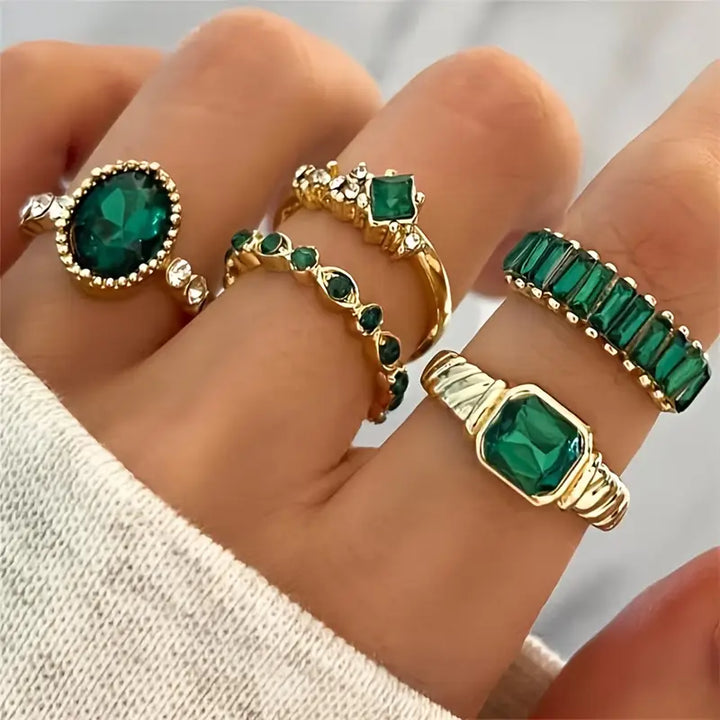Conjunto de Anéis de Esmeralda Zarina