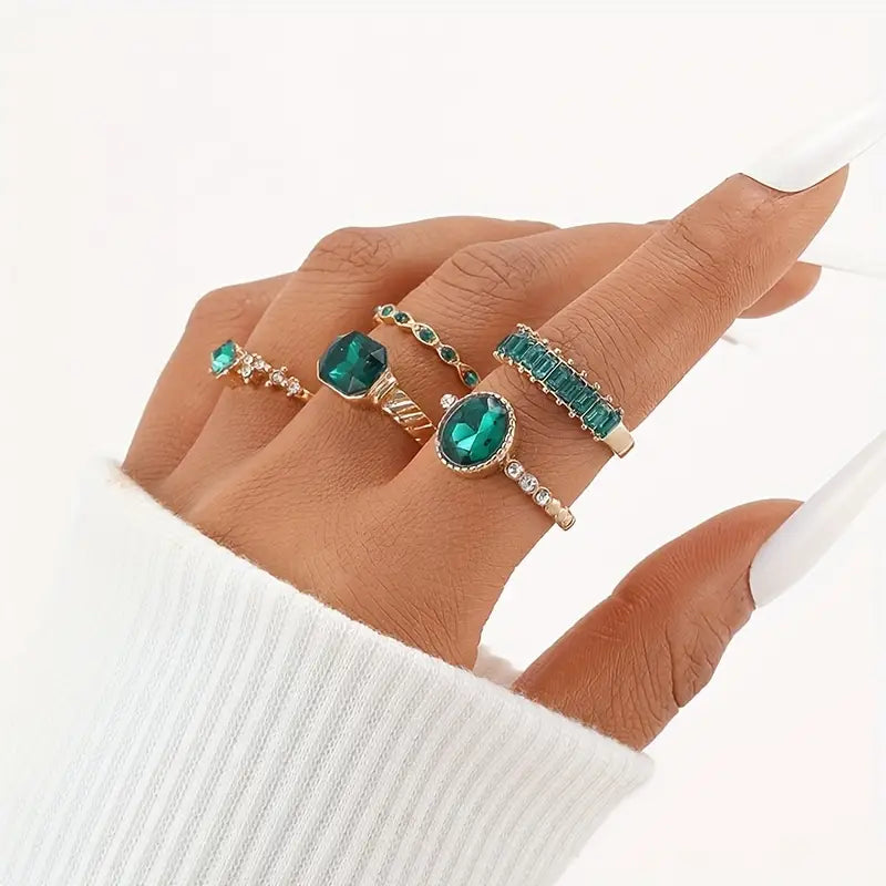 Conjunto de Anéis de Esmeralda Zarina
