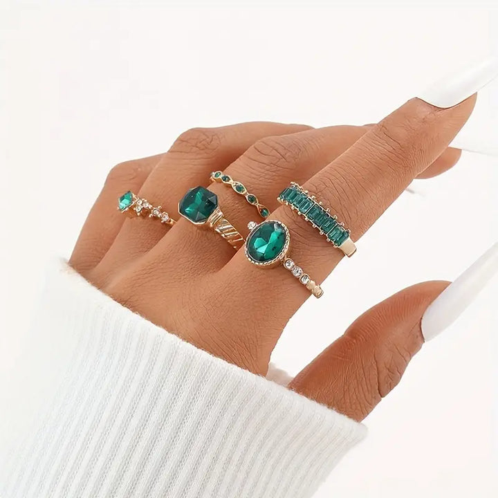 Conjunto de Anéis de Esmeralda Zarina