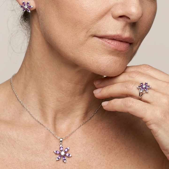 Conjunto de Joias Flor de Ametista