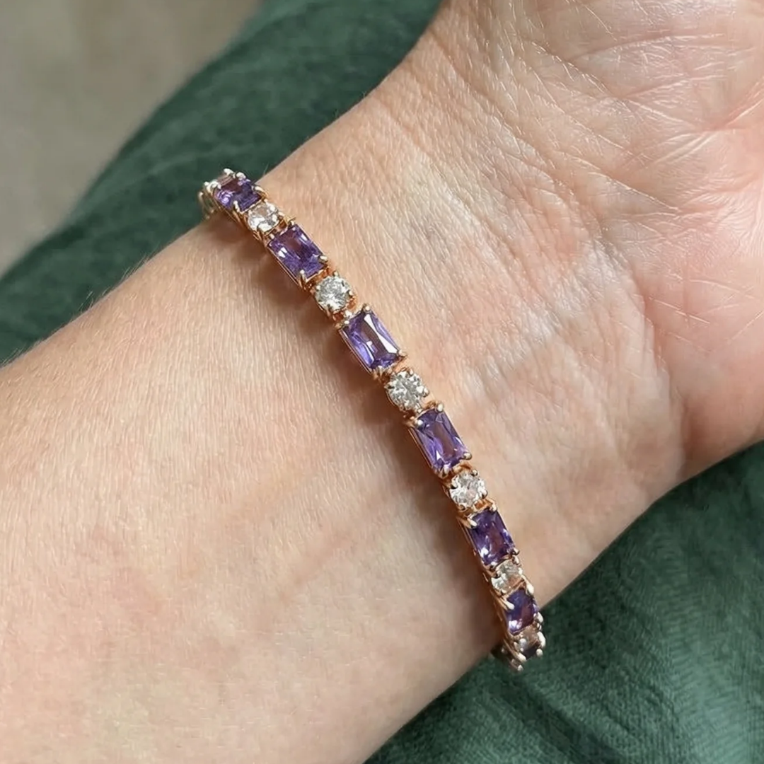 Pulseira de Tênis Baguete Ametista