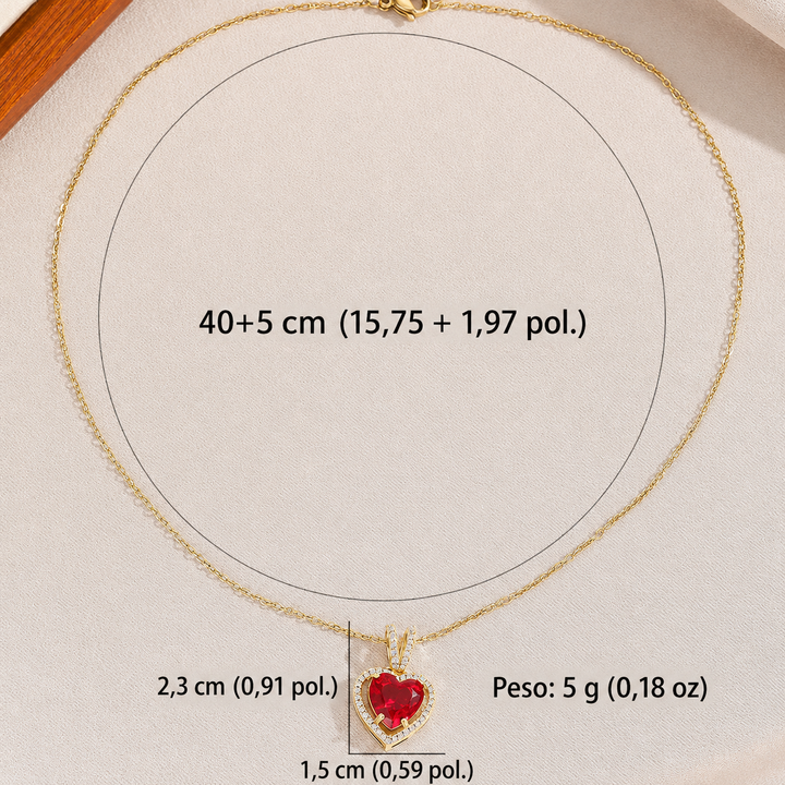 Colar Coração Halo Rubi Dourado