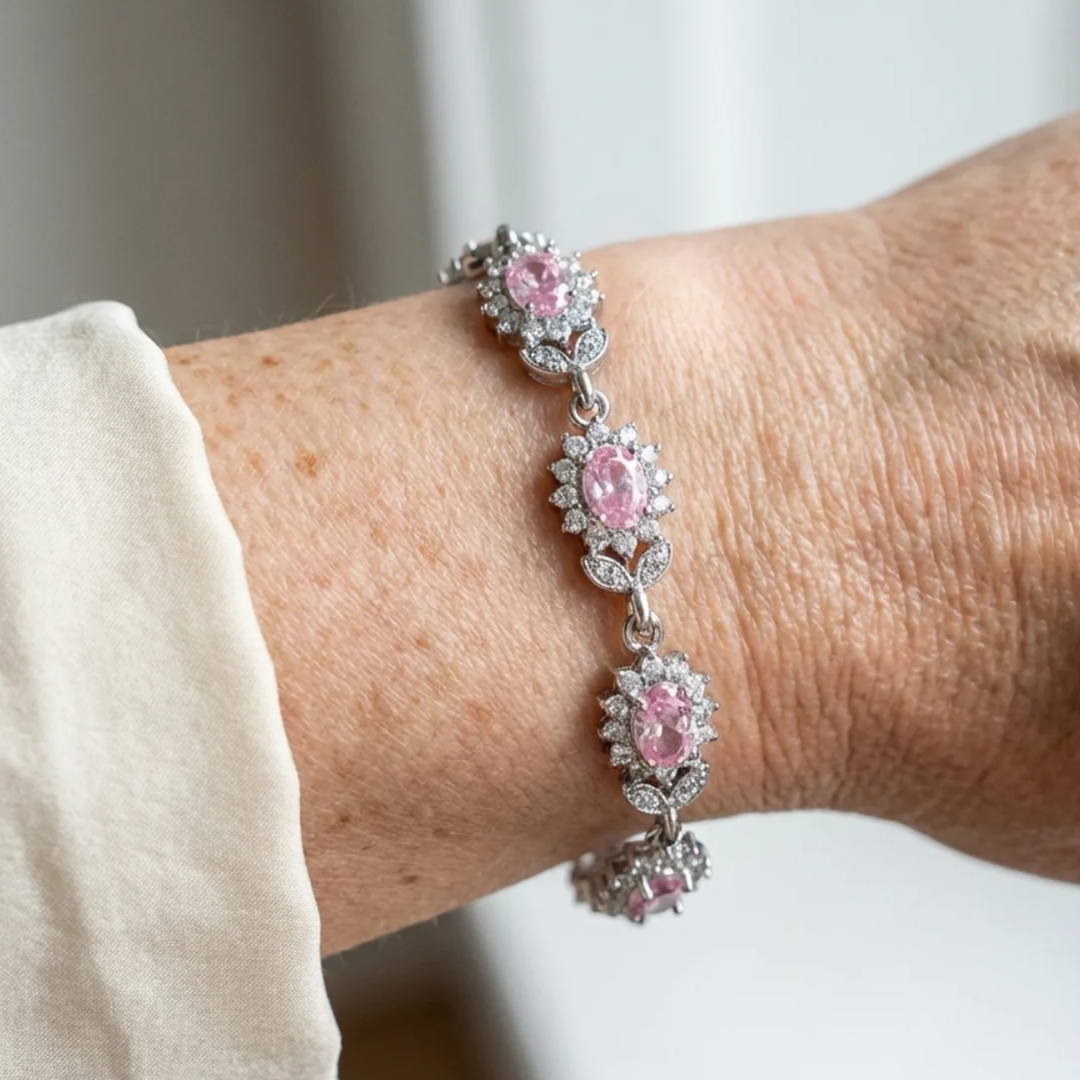Pulseira Rosalina Floral Safira Rosa