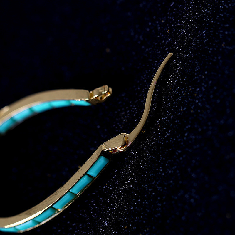 Brincos Argola Turquesa Dourado