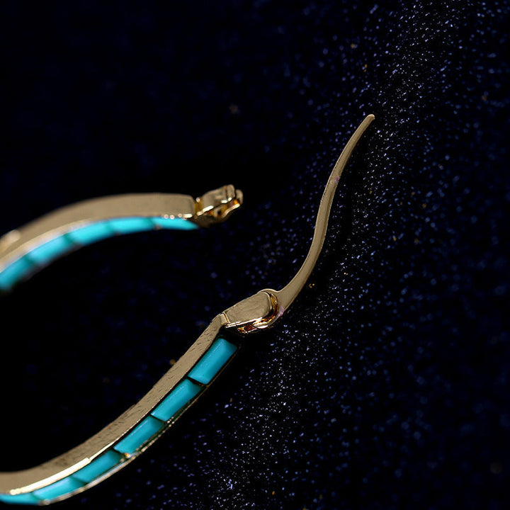 Brincos Argola Turquesa Dourado