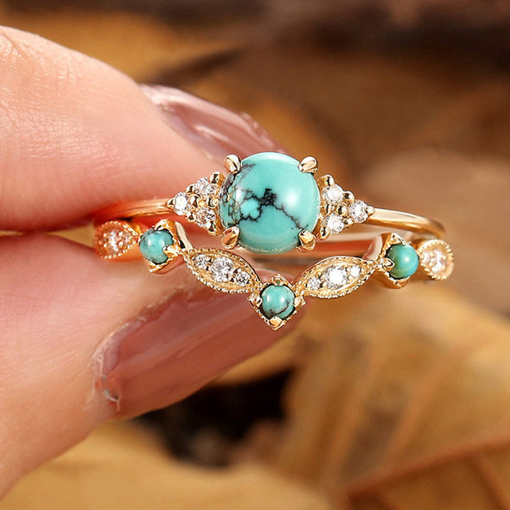 Conjunto de Anéis Coroa Turquesa Aureva