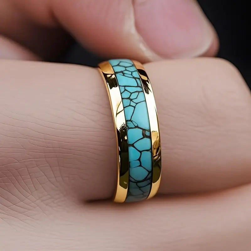 Anel Turquesa Craquelada Dourado