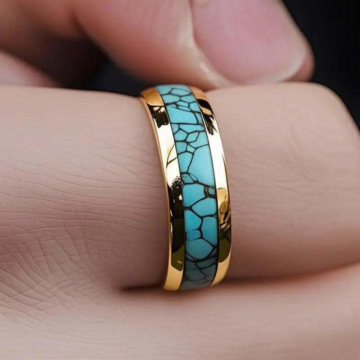 Anel Turquesa Craquelada Dourado