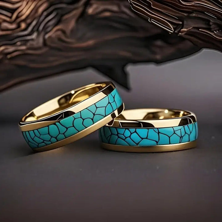 Anel Turquesa Craquelada Dourado