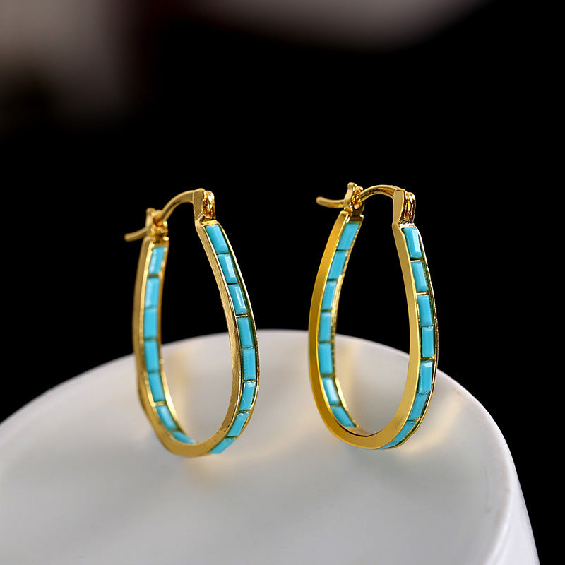 Brincos Argola Turquesa Dourado