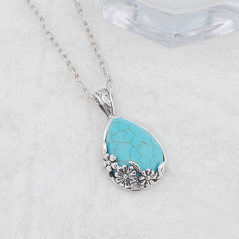 Colar Gota de Turquesa Floral