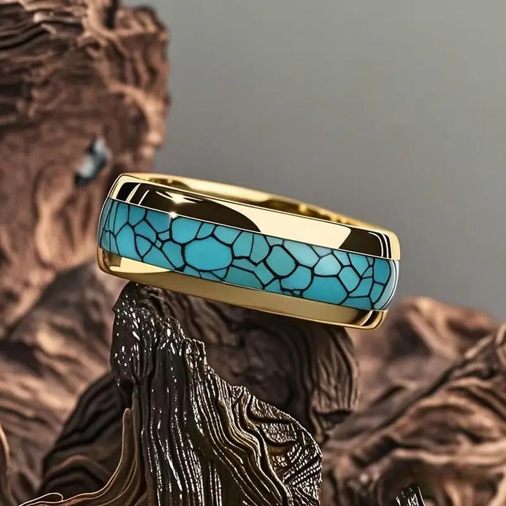 Anel Turquesa Craquelada Dourado