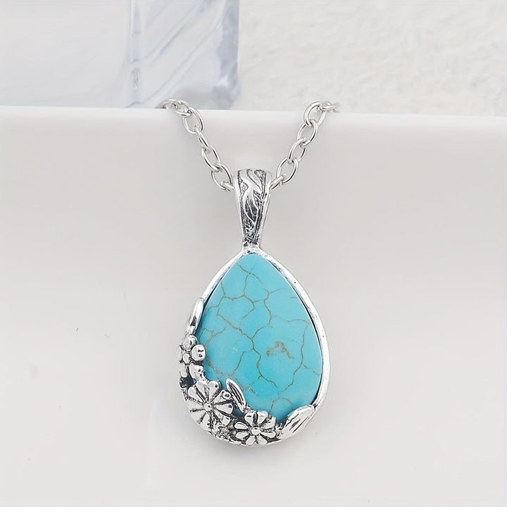 Colar Gota de Turquesa Floral