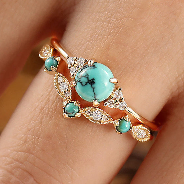 Conjunto de Anéis Coroa Turquesa Aureva