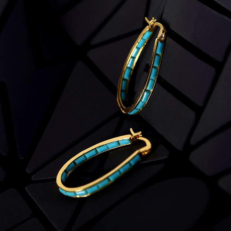 Brincos Argola Turquesa Dourado