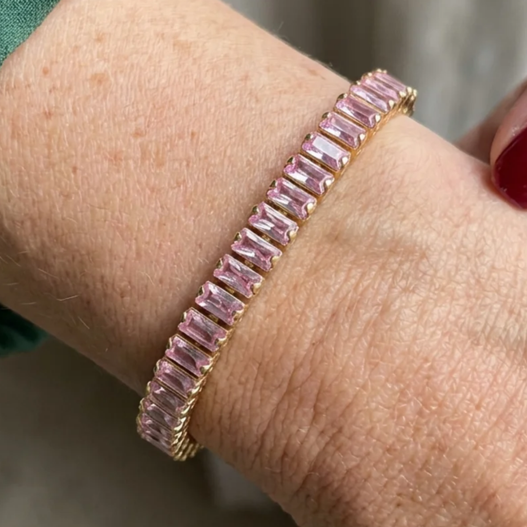 Pulseira de Tênis Vertéa com Safira Rosa