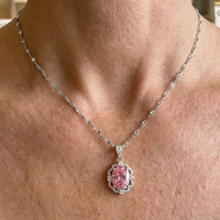 Colar Halo Coroa Oval Rosa