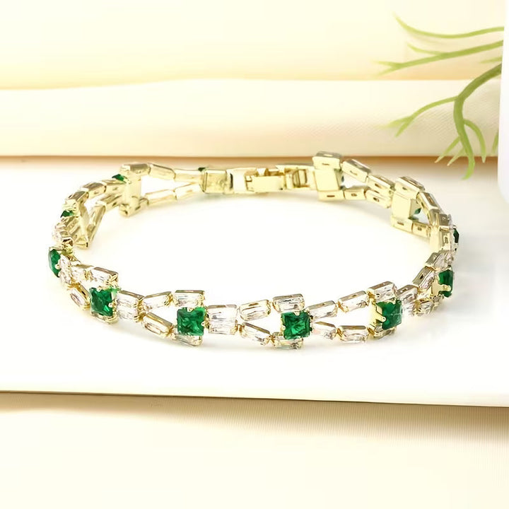 Pulseira de Tênis Verde Dourada