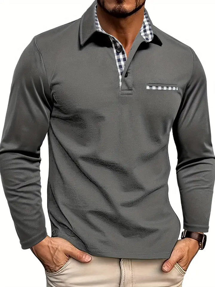 Polo Manga Longa Detalhes Xadrez