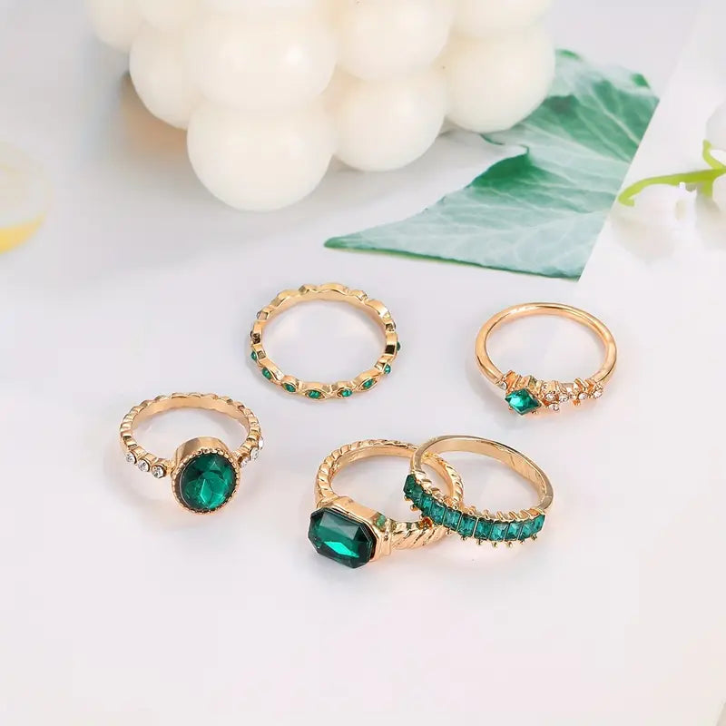 Conjunto de Anéis de Esmeralda Zarina