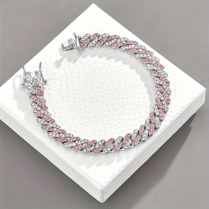 Pulseira Cubana Cravejada Rosa