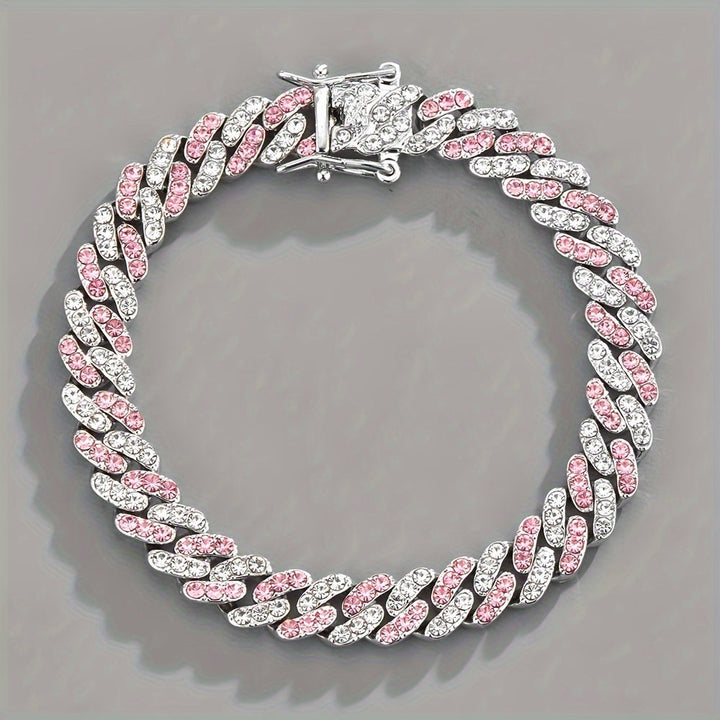 Pulseira Cubana Cravejada Rosa