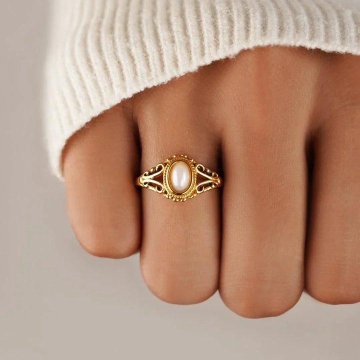 Anel Pérola Vintage Dourado